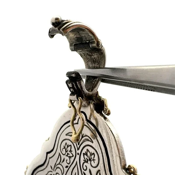 Designer Konstantino 925 Sterling Silver 18k Gold Mother of Pearl Cross Pendant - Picture 11 of 12